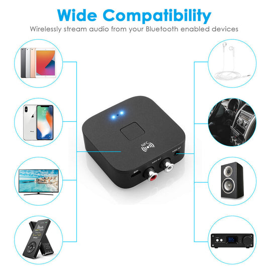 AUX Cinch Buchse Hifi Wireless Audio Adapter NFC Bluetooth 5.0 Empfanger 3.5mm