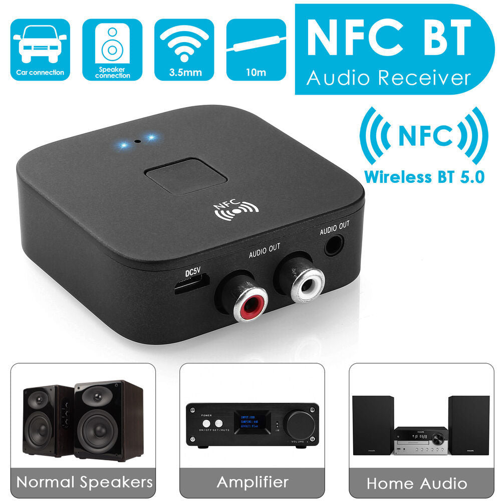 AUX Cinch Buchse Hifi Wireless Audio Adapter NFC Bluetooth 5.0 Empfanger 3.5mm